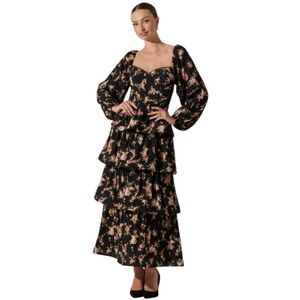 ASTR the Label Alumni Long Sleeve Tiered Floral Maxi Dress - Large